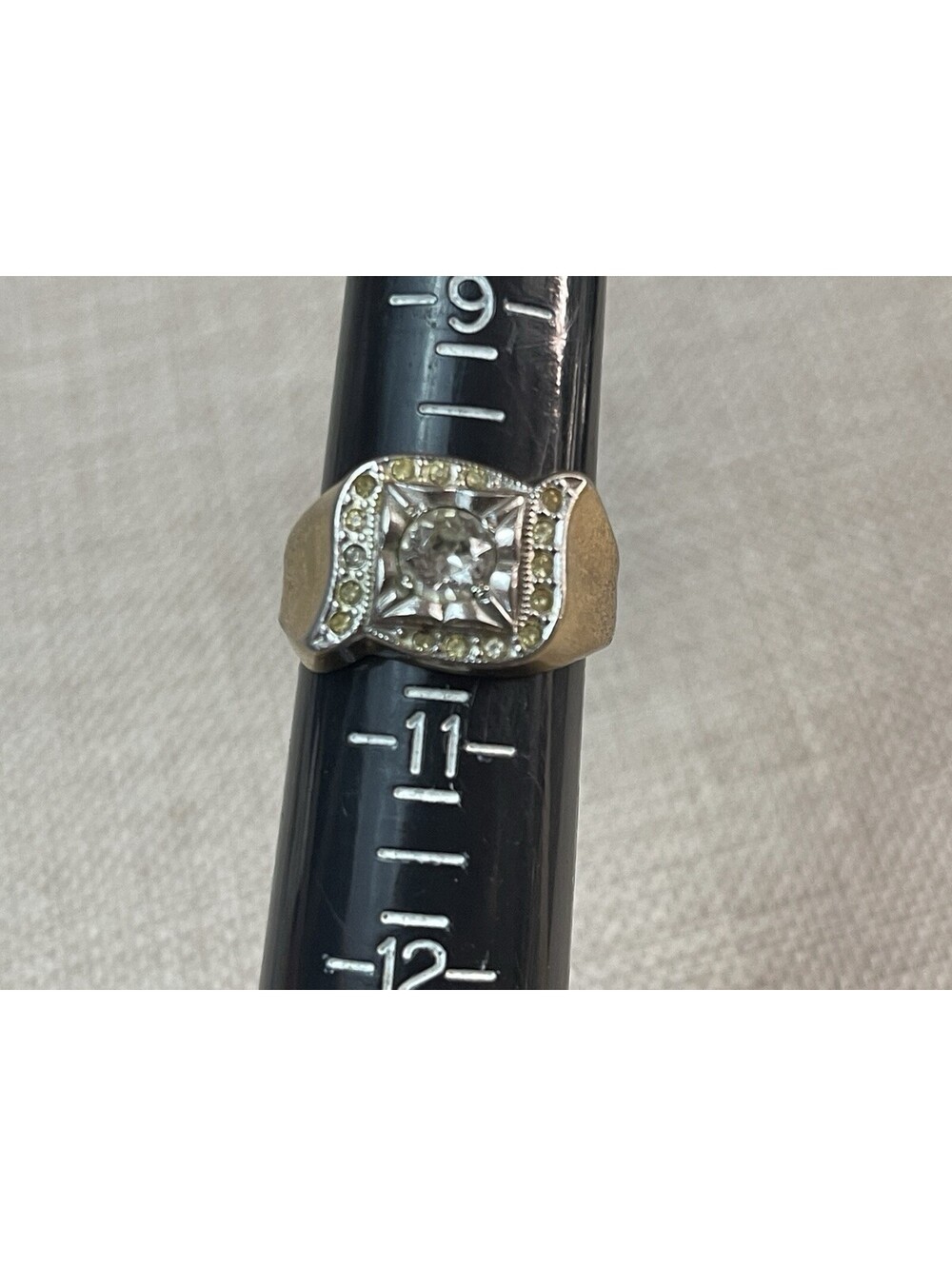 Vintage ESPO Men's 18kt HGE Gold Electroplated Ring Size 10.25 CZ Stones